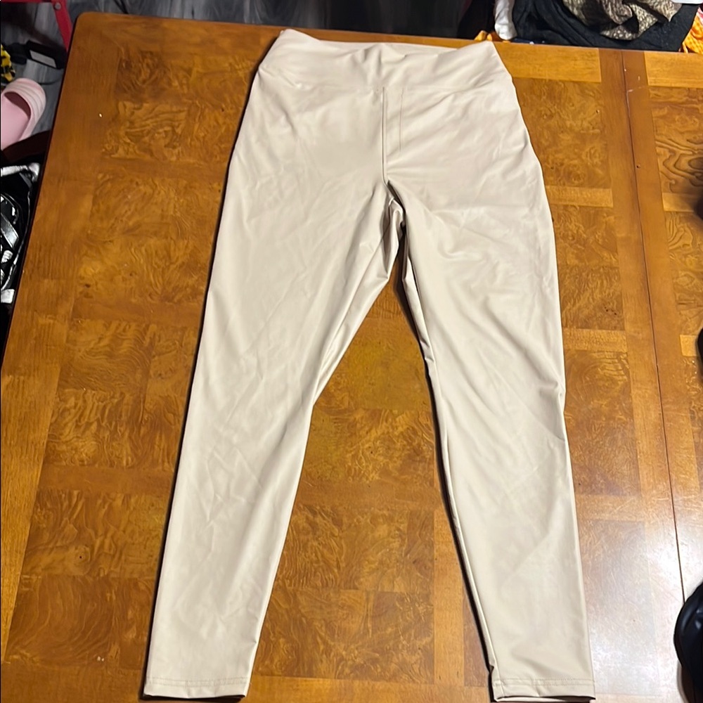 Offline By Aerie Cream Faux Leather High-Waisted Leggings